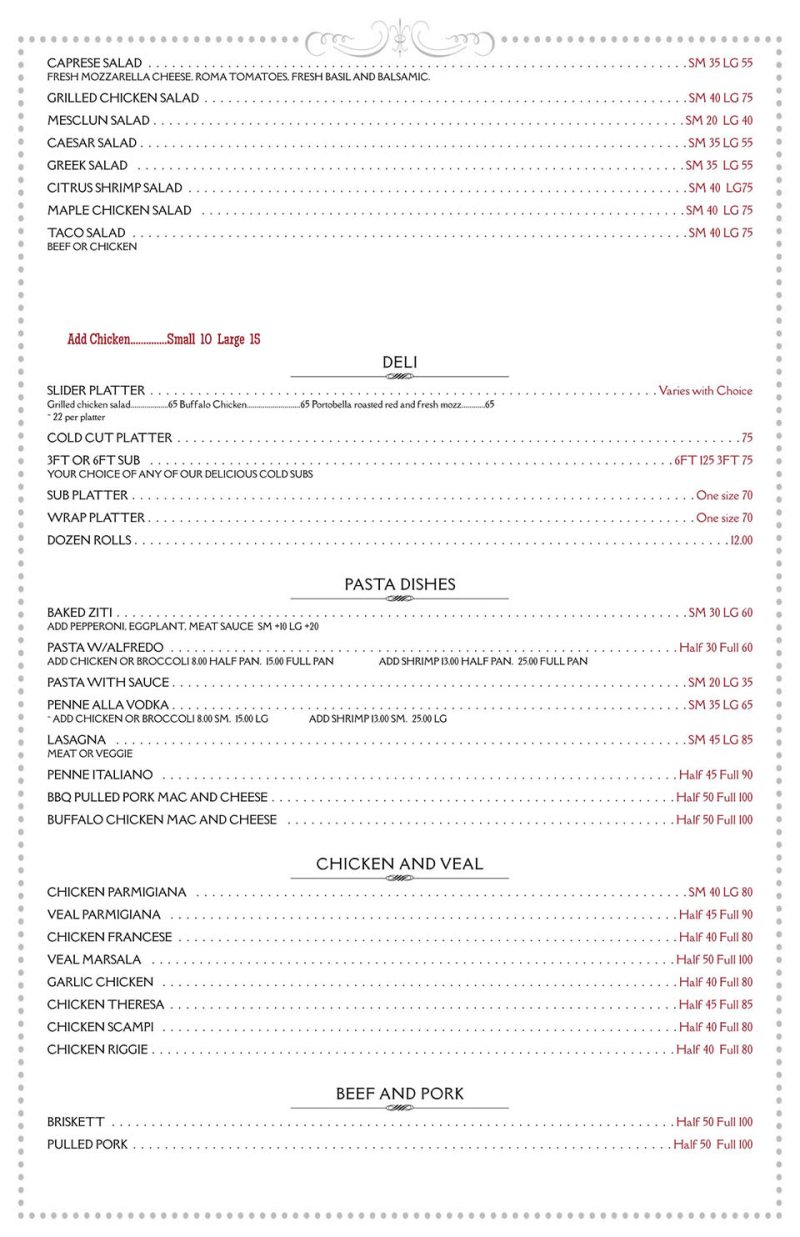 Catering Menus Track 32 Italian Pub Restaurant/Bar Feura Bush